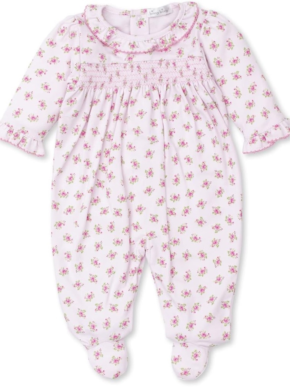 Kissy Kissy Pink Floral Smocked Pima Cotton Footie 3-6 Months